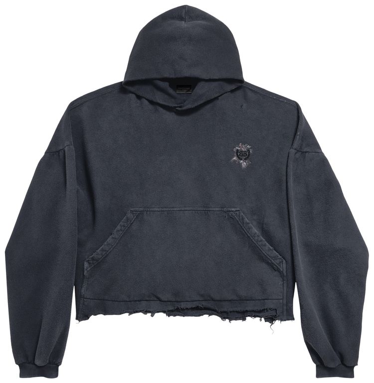Balenciaga Nail Polish Cropped Hoodie Faded Washed Black