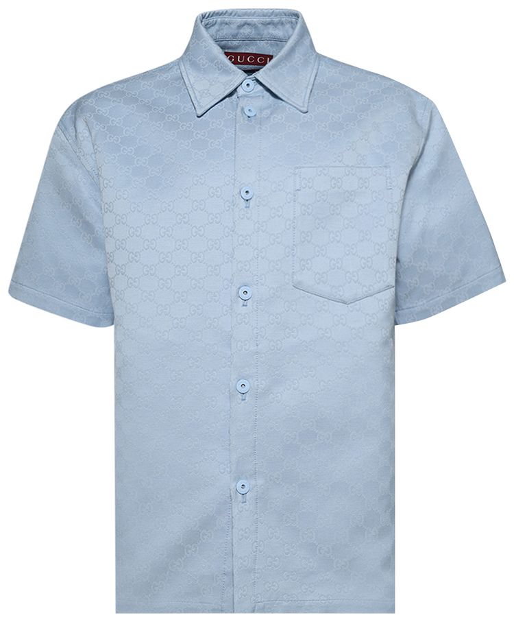 gucci blue dress shirt Printed silk twill shirt in light blue