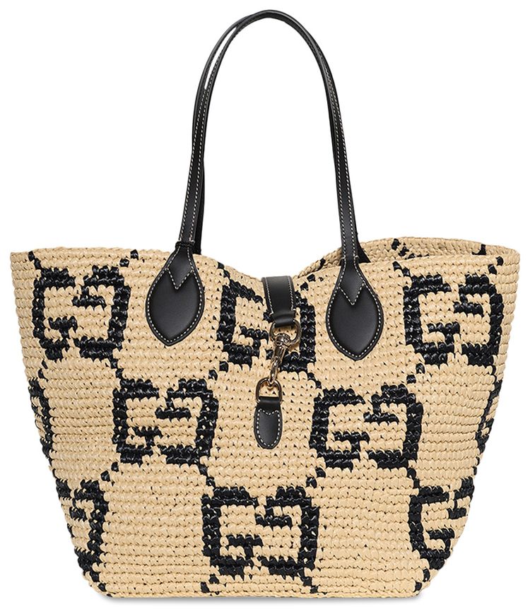 Gucci Woven Medium Tote Bag NaturalBlack