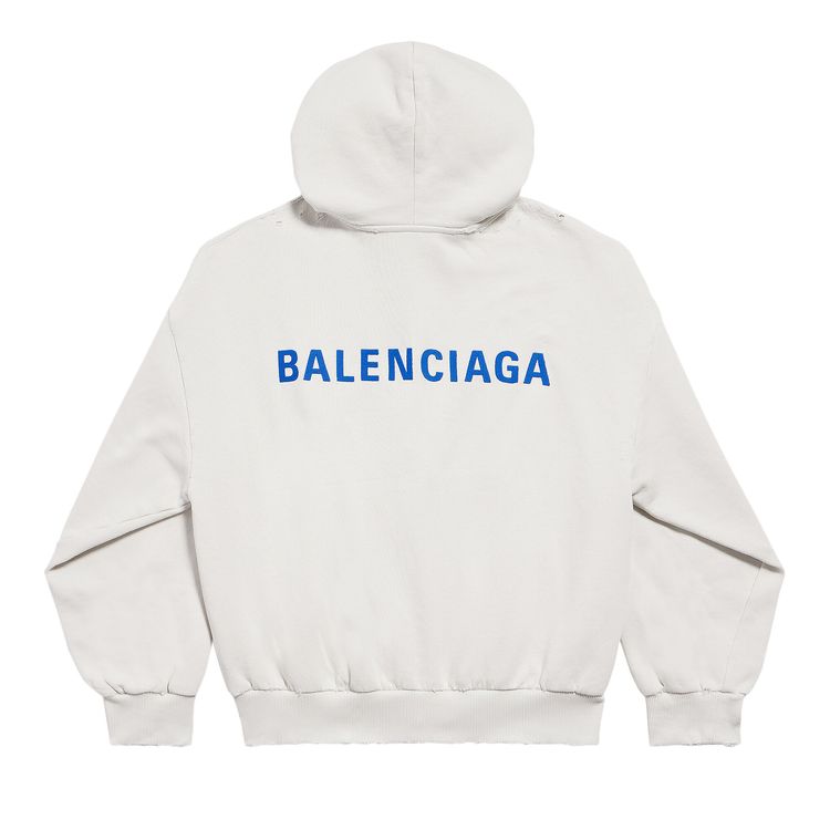 Balenciaga Logo Embroidered Zip Up Hoodie Dirty WhiteSport Blue