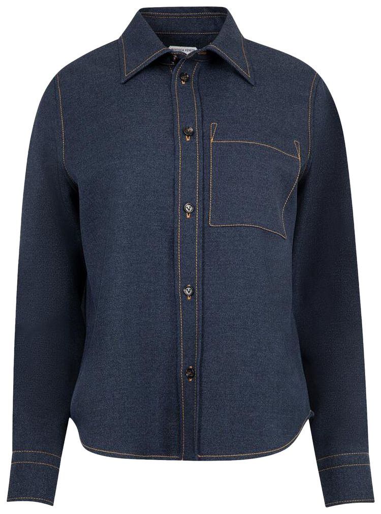 Bottega Veneta Long Sleeve Regular Fit Denim Shirt Dark Indigo