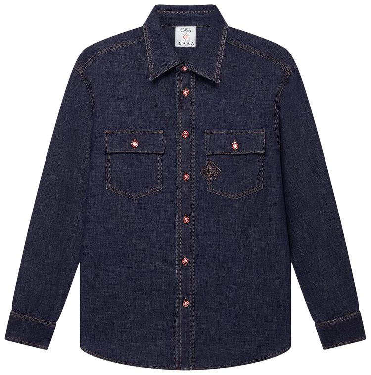 Casablanca Embroidered Monogram Denim Shirt Indigo