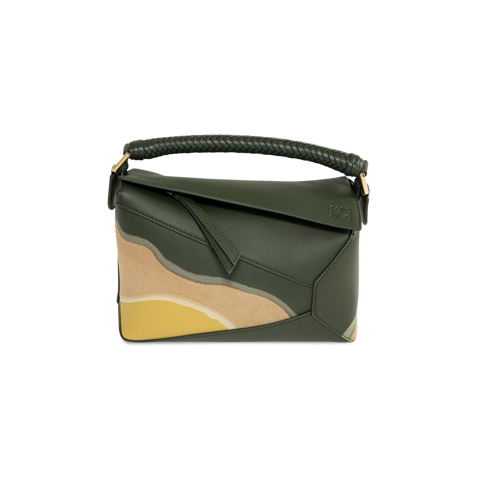 Buy Loewe Small Puzzle Edge Bag 'Bottle Green/Ochre' - A510P60XB0