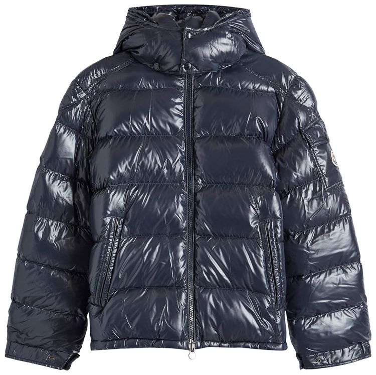Moncler Maya Hooded Puffer Shiny Jacket Navy