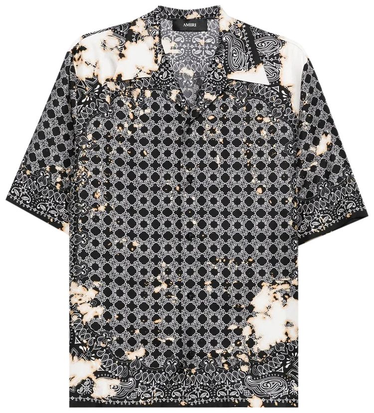 Amiri Bleach Bandana Bowling Shirt Black