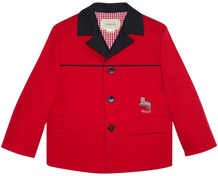 Gucci Kids Embroidered Whimsy Derpy Cat Blazer Red