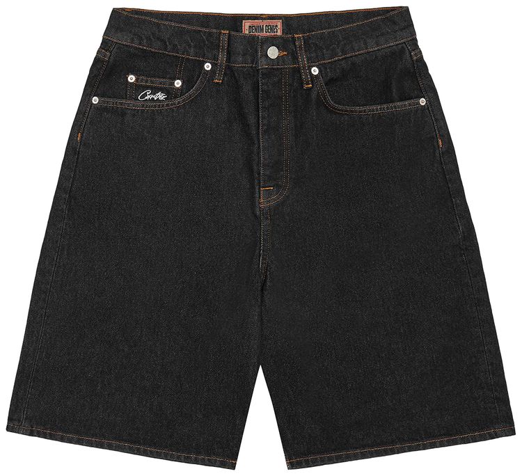 Corteiz Crest Chainstitch Denim Short Washed Black