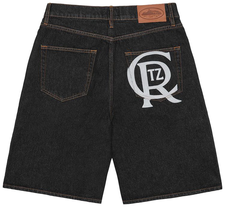 Corteiz Crest Chainstitch Denim Short Washed Black