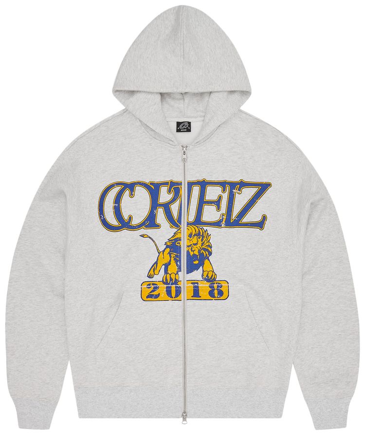 Corteiz Lion Boxy Zip Hoodie Light Heather