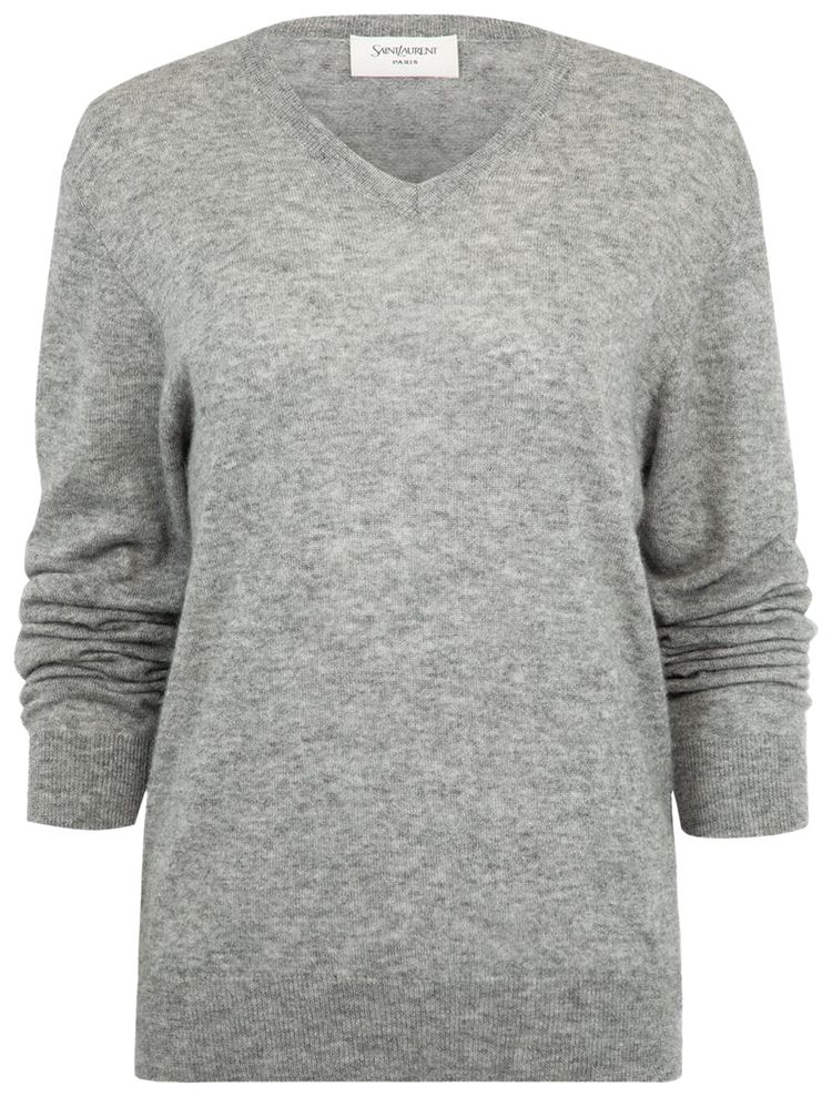 Saint Laurent V Neck Long Sleeve Jumper Light China Grey