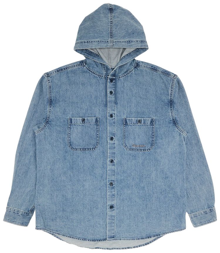 Supreme Hooded Denim Shirt Washed Indigo
