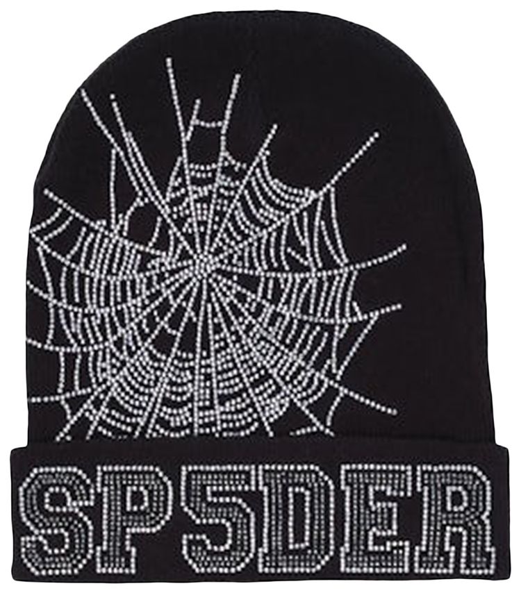 Sp5der Rhinestone Web Beanie Black