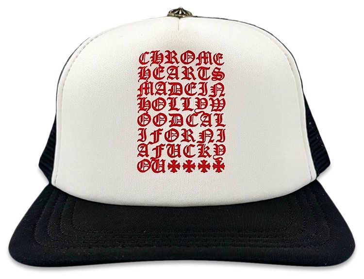 Chrome Hearts Eyechart Trucker Hat BlackWhiteRed