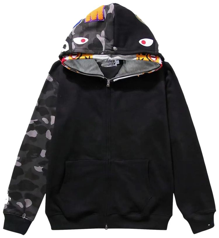 BAPE Double Tiger Shark Full Zip Hoodie Black