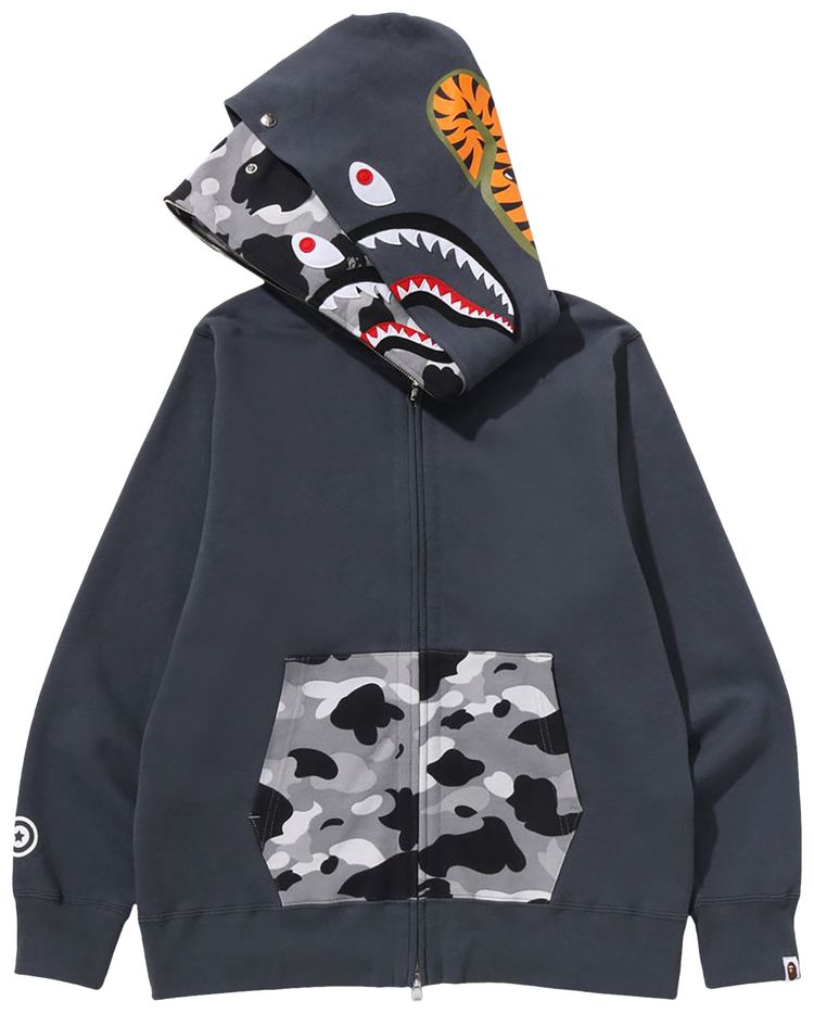 BAPE 1st Camo Shark Full Zip Double Hoodie Grey