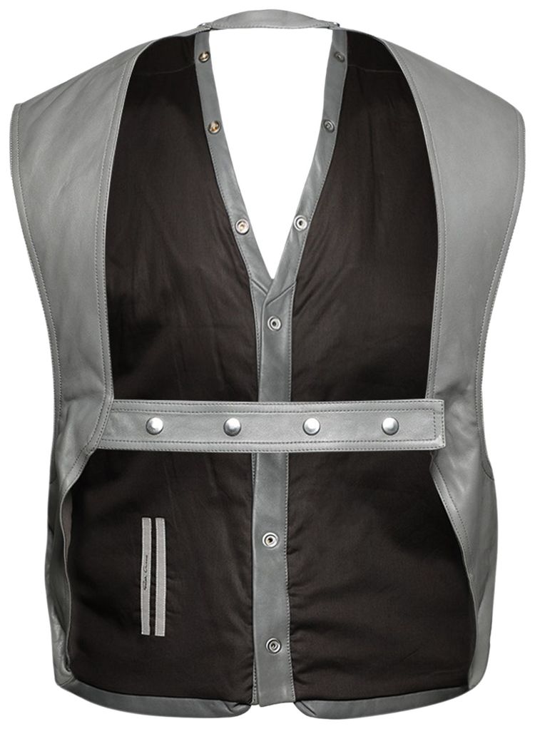 Rick Owens Leather Padded Cargo Vest Washed Indigo