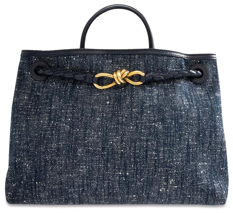 Bottega Veneta Medium Andiamo Denim Bag NavyWhiteOrange