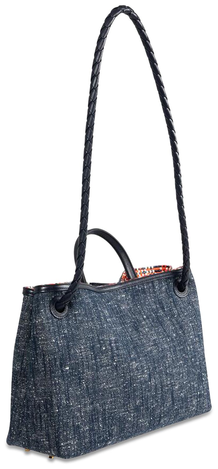 Bottega Veneta Medium Andiamo Denim Bag NavyWhiteOrange