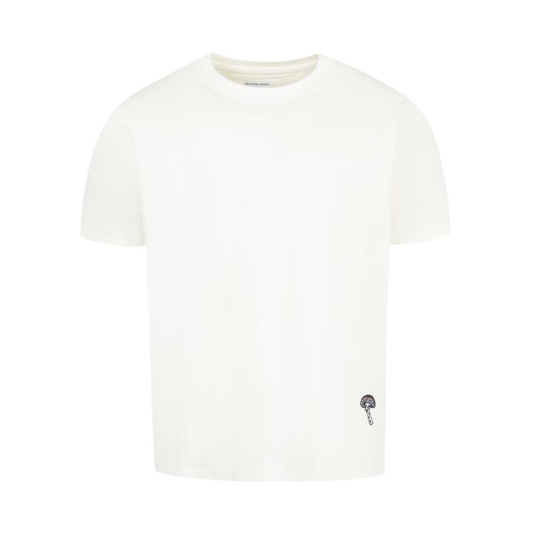 Bottega Veneta Mushroom Embroidered Crewneck T Shirt Chalk