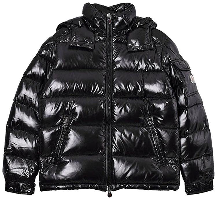 Moncler Maya Hooded Puffer Shiny Jacket Black