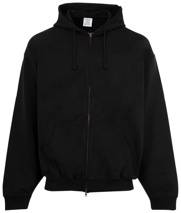Vetements Logo Oversized Zip Up Hoodie Black
