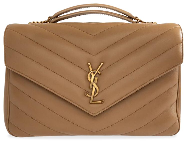 Saint Laurent Loulou Foldover Top Large Shoulder Bag Natural Tan
