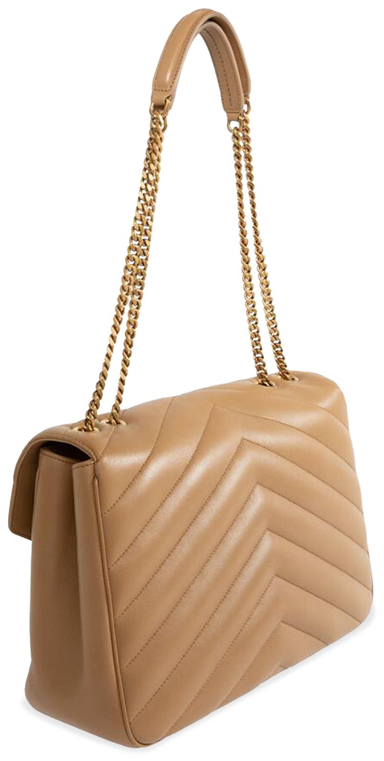 Saint Laurent Loulou Foldover Top Large Shoulder Bag Natural Tan