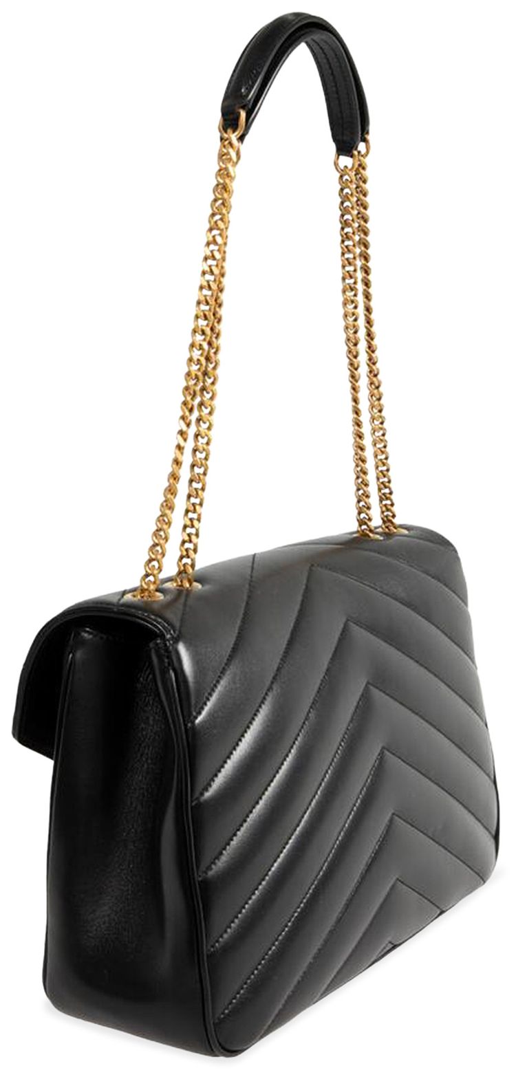 Saint Laurent Loulou Foldover Top Large Shoulder Bag Black