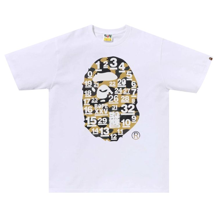 BAPE A Bathing Ape 32nd Anniversary 1st Camo Big Ape Head Tee WhiteYellow