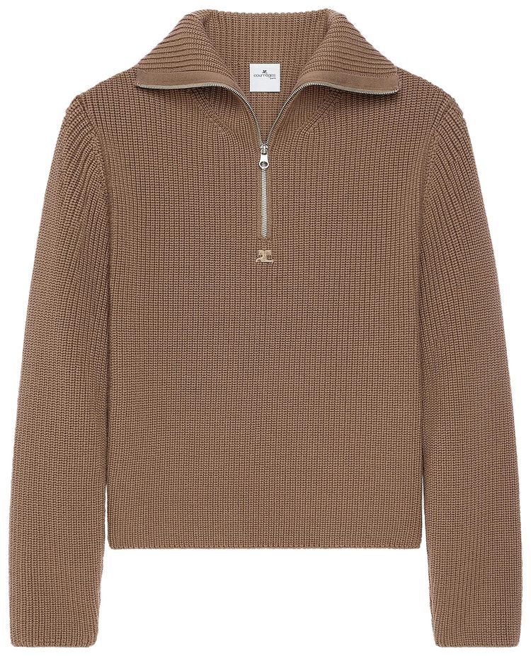 Courreges Ribbed Wool Trucker Sweater Mocha