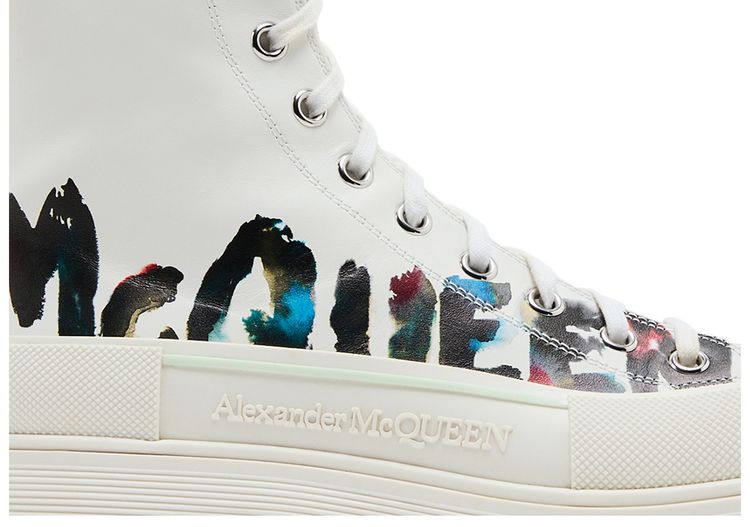Alexander McQueen Tread Slick Boot Graffiti Logo   White Multi Color
