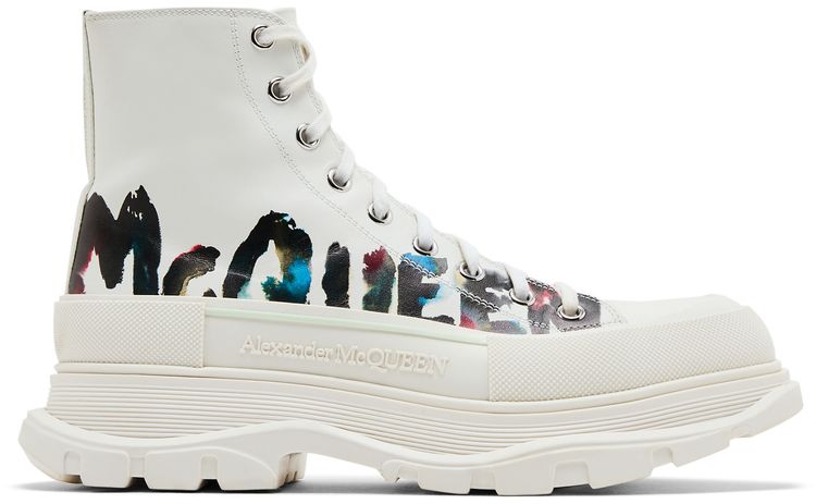 Alexander McQueen Tread Slick Boot Graffiti Logo   White Multi Color