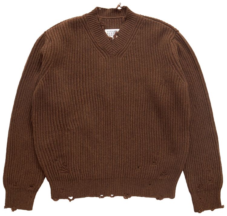 MM6 Maison Margiela V Neck Sweater Brown Melange