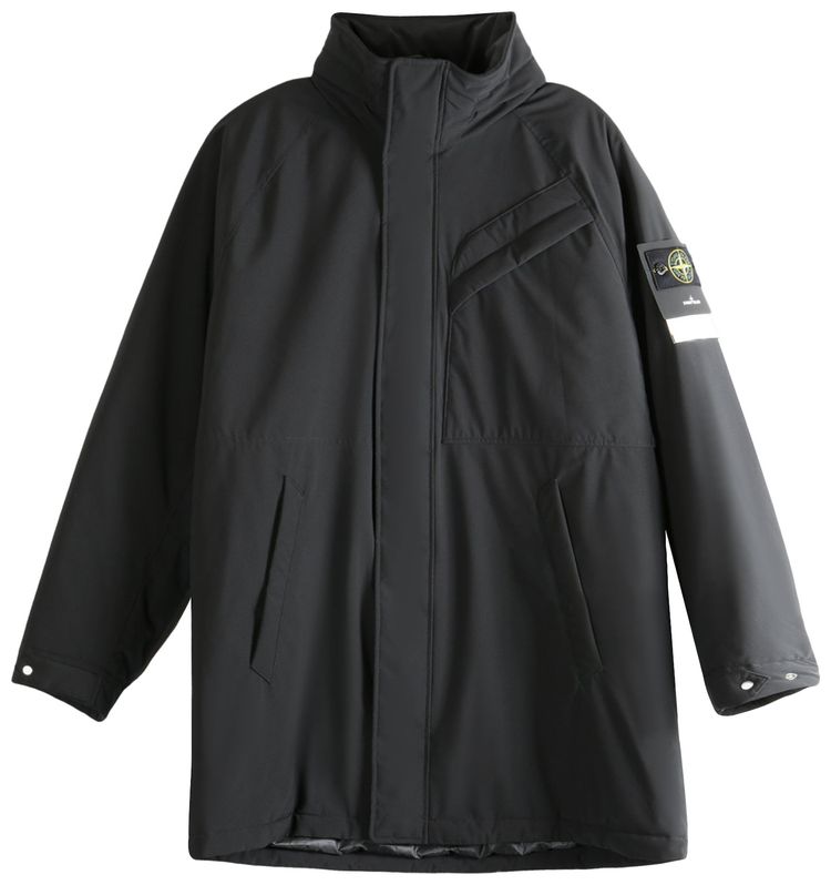 Stone Island Classic High Neck Long Coat Black