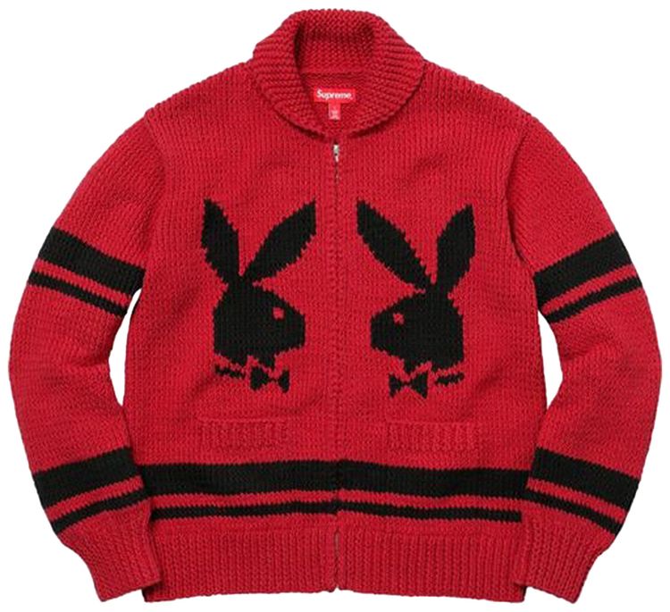 Supreme x Playboy Shawl Collar Full Zip Sweater Red