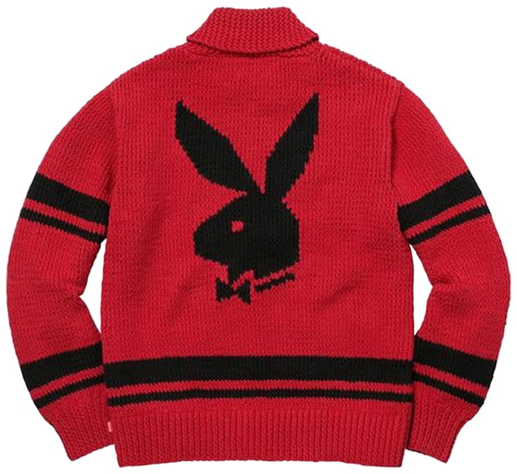 Supreme x Playboy Shawl Collar Full Zip Sweater Red