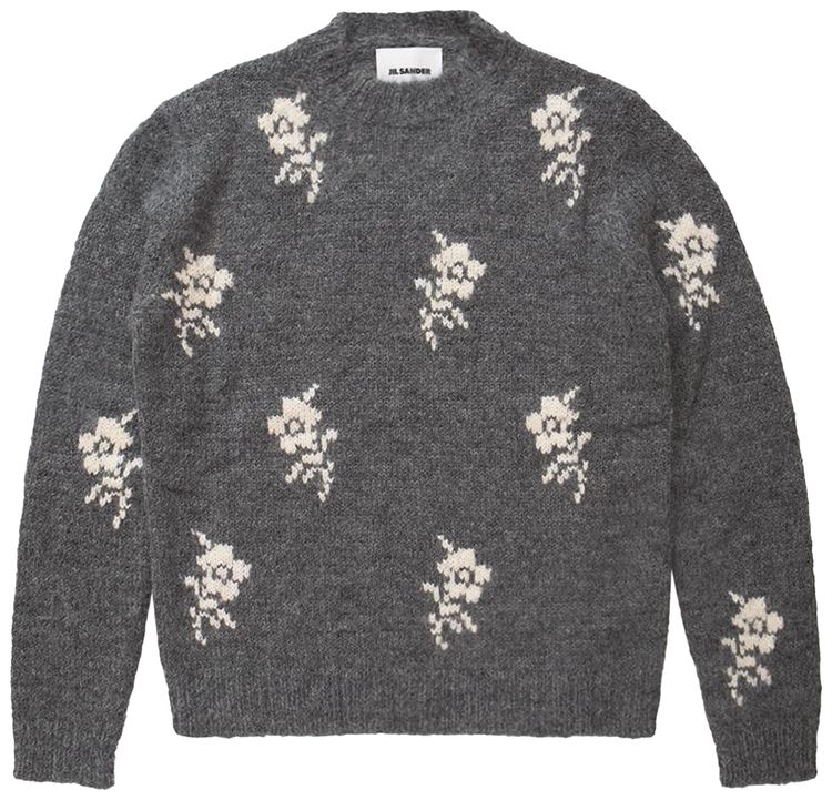 Jil Sander Flowers Intarsia Crewneck Sweater Moonless Night