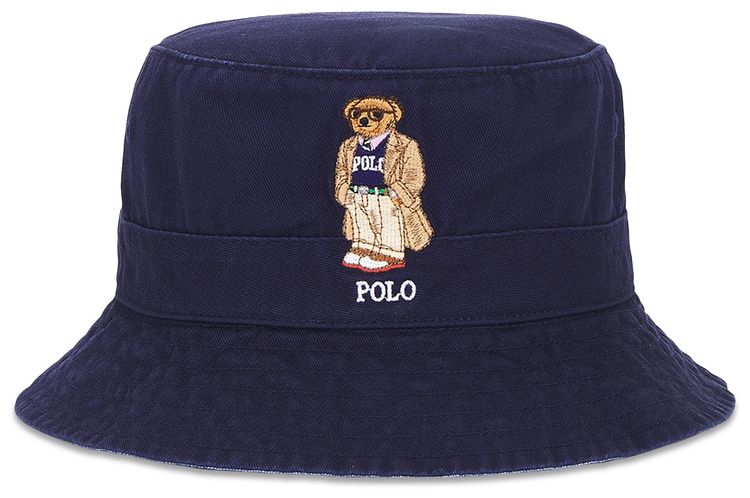 Polo Ralph Lauren Classic Twill Novelty Bear Loft Bucket Hat Newport Navy