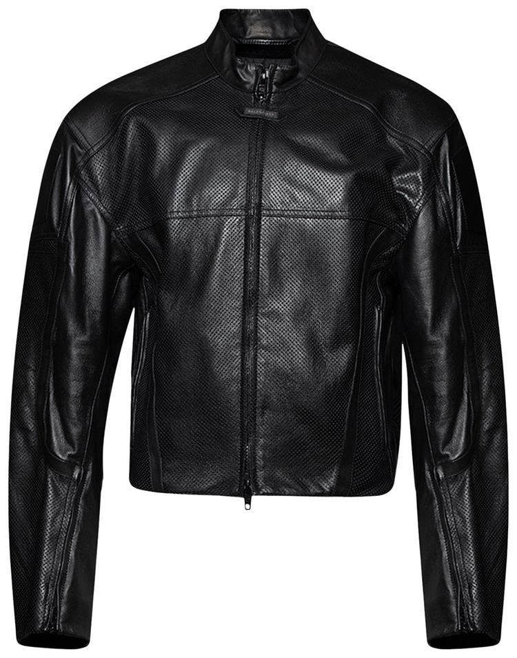 Balenciaga Stand Up Collar Leather Jacket Black