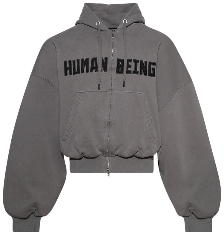 Balenciaga Human Being Round Zip Up Hoodie Dark Grey