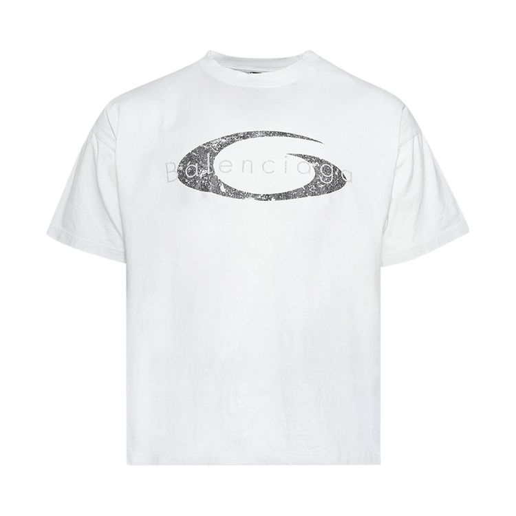 Balenciaga Logo Printed Short Sleeve T Shirt Dirty WhiteBlack