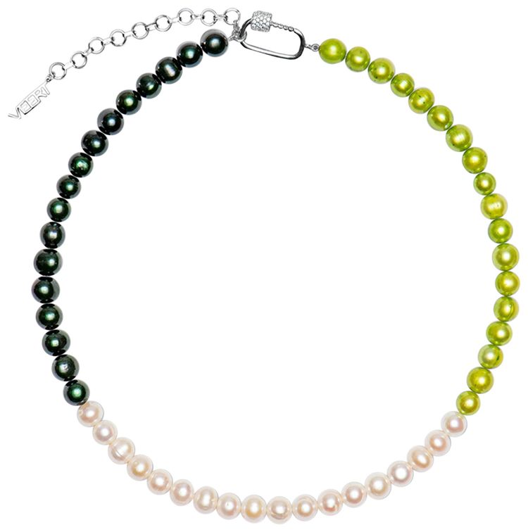 VEERT The Chunk Multi Green Freshwater Pearl Necklace White Gold