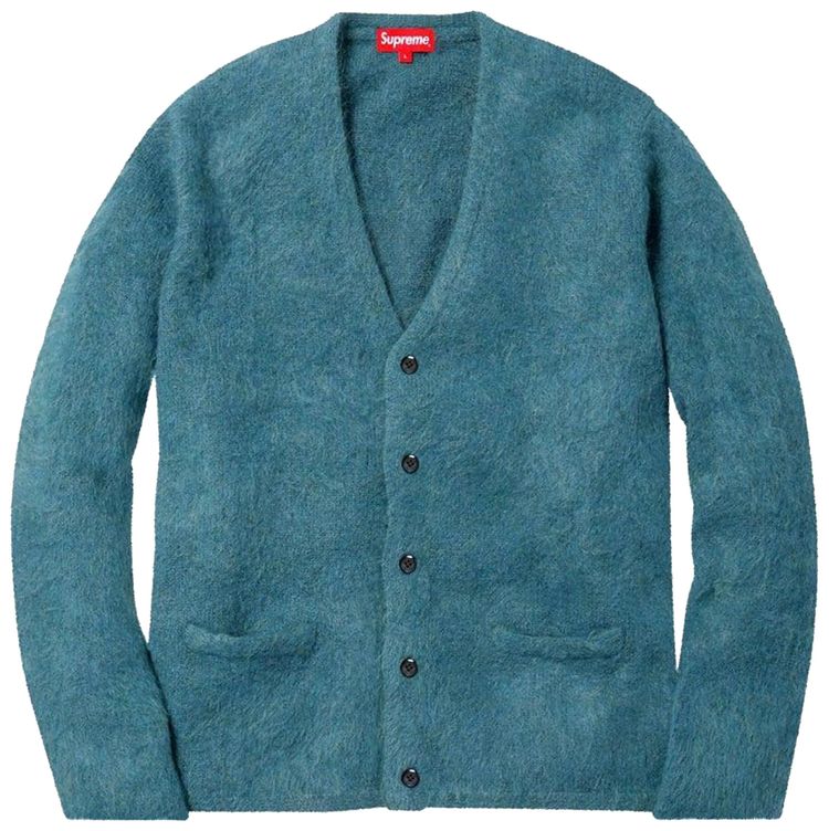 Supreme Heather Mohair Cardigan Teal Blue