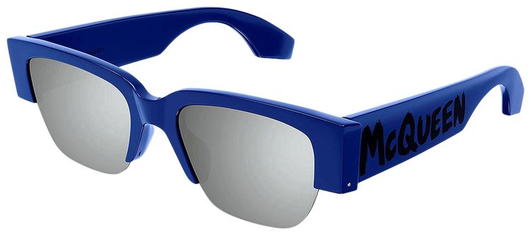 Alexander McQueen Half Frame Sunglasses BlueSilver