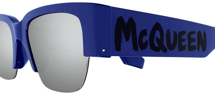 Alexander McQueen Half Frame Sunglasses BlueSilver