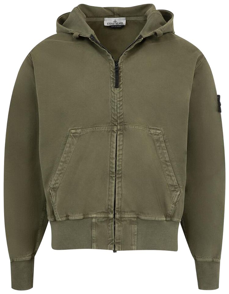 Stone Island Patch Logo Zip Hoodie Military Green