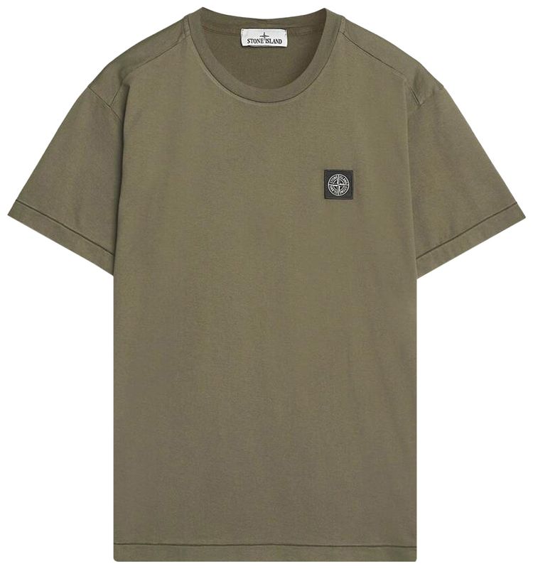 Stone Island Garment Dyed Logo T Shirt Military Green