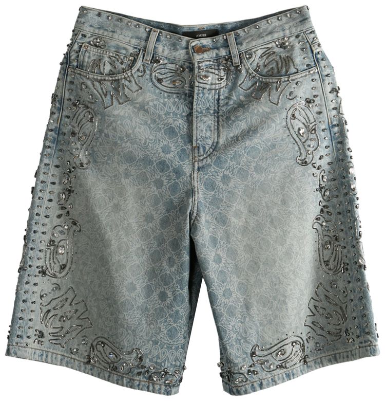 Amiri Crystal Bandana Denim Short Medium Indigo