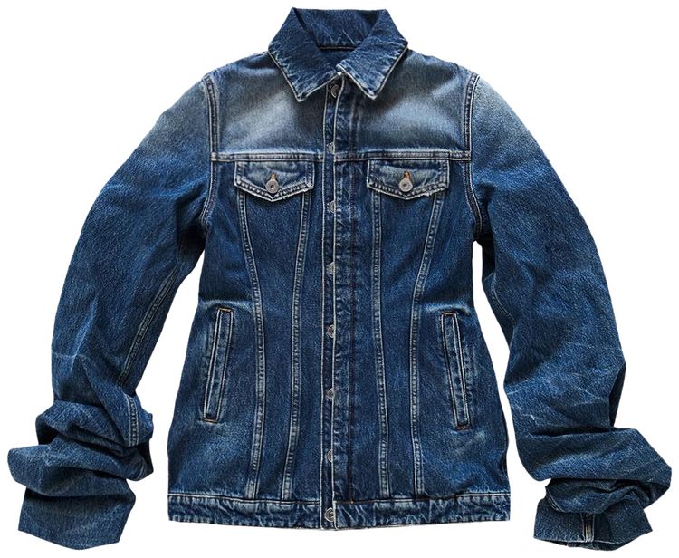 Jean Paul Gaultier Fitted Denim Jacket With Oversized Sleeves Vintage Blue