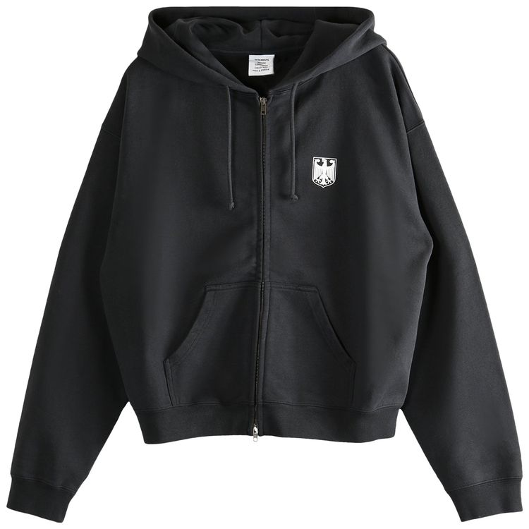 Vetements Polizei Fitted Zip Up Hoodie Washed Black